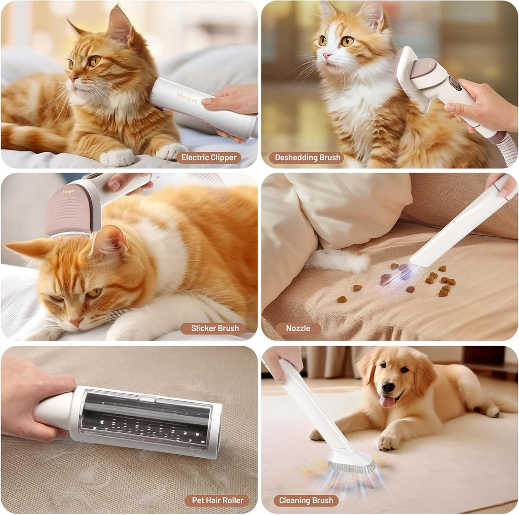 Mavpet grooming kit de-shedding brush attachment removing loose undercoat fur efficiently.