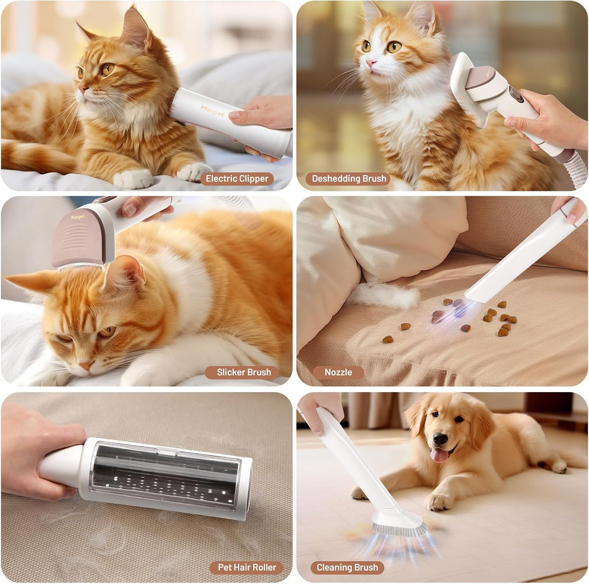 Mavpet grooming kit de-shedding brush attachment removing loose undercoat fur efficiently.
