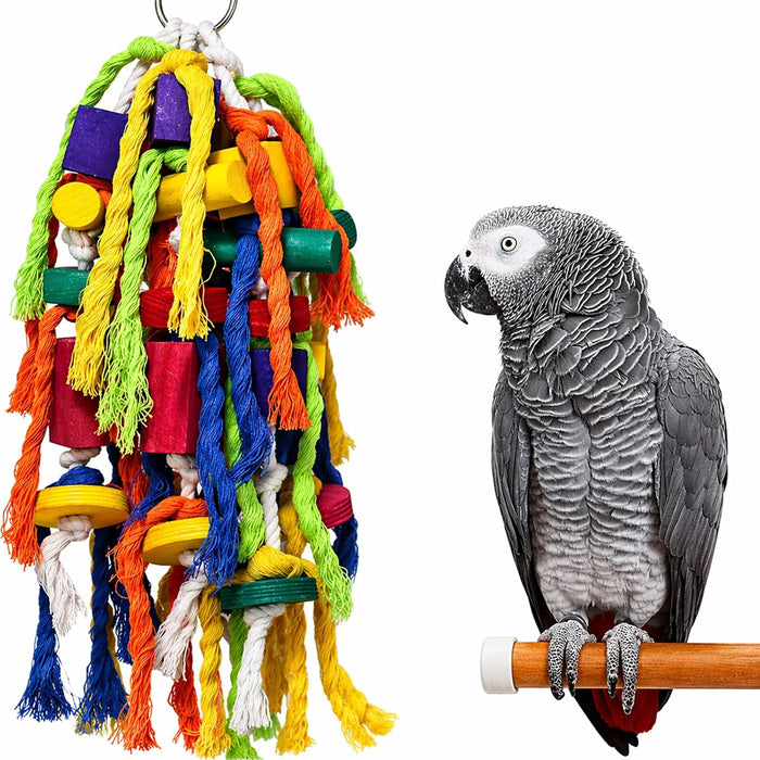 Rypet Parrot Toys Large Bird Toys, Wood Rope Cage Bite Toy for Cockatiels - Image 1