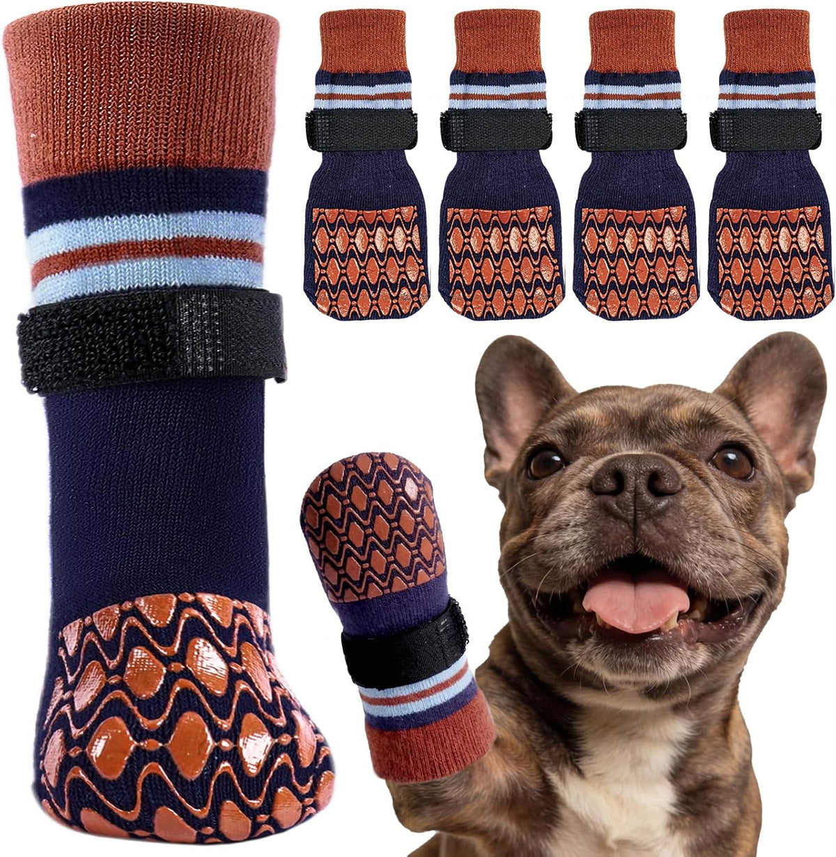 Side view of Kuoser dog socks demonstrating secure fit.
