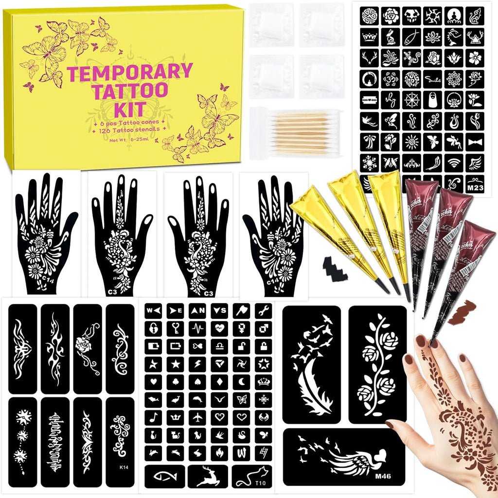 MuseLuxe 126 piece temporary tattoo stencil kit front view