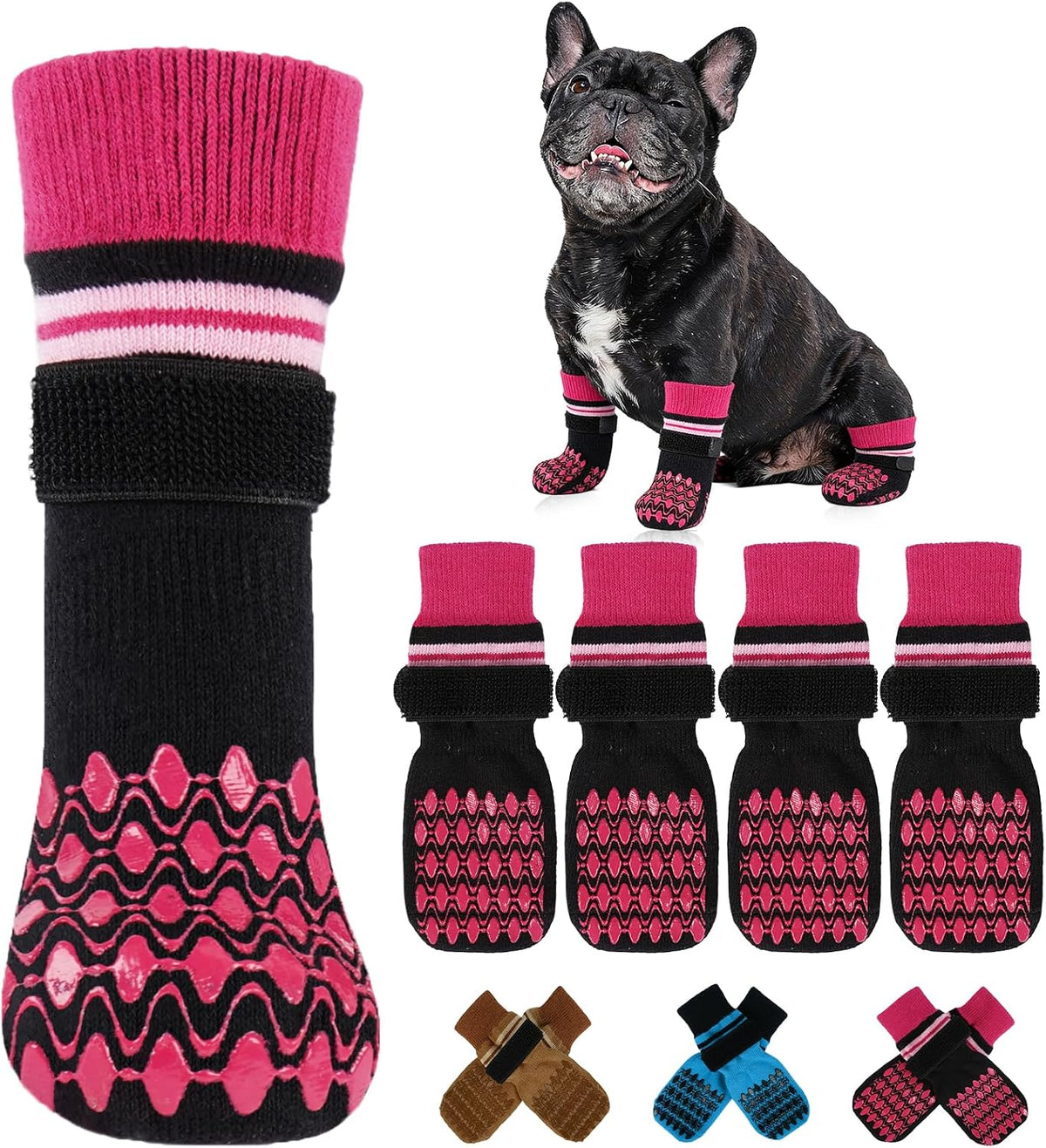 Kuoser Non Slip Dog Socks for Hardwood Floors, 4Pack Anti-Slip Dog Grippy Socks to Prevent Licking Paws, Dogs Booties Paw Protectors with Double-Sided Traction for Small Medium Large Senior Dogs, XS - Image 12
