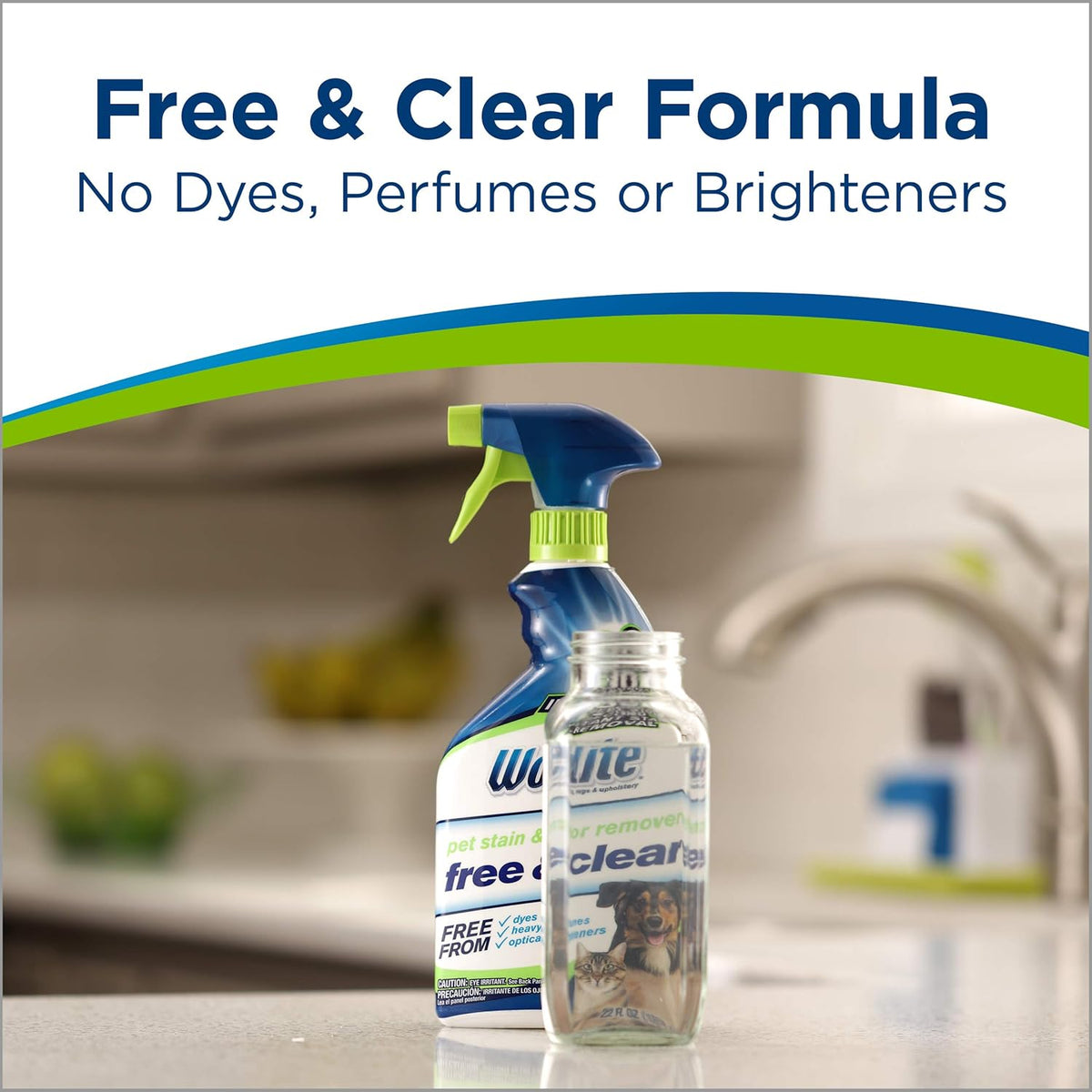 Bissell Woolite pet stain remover spray bottle showing cleaning application