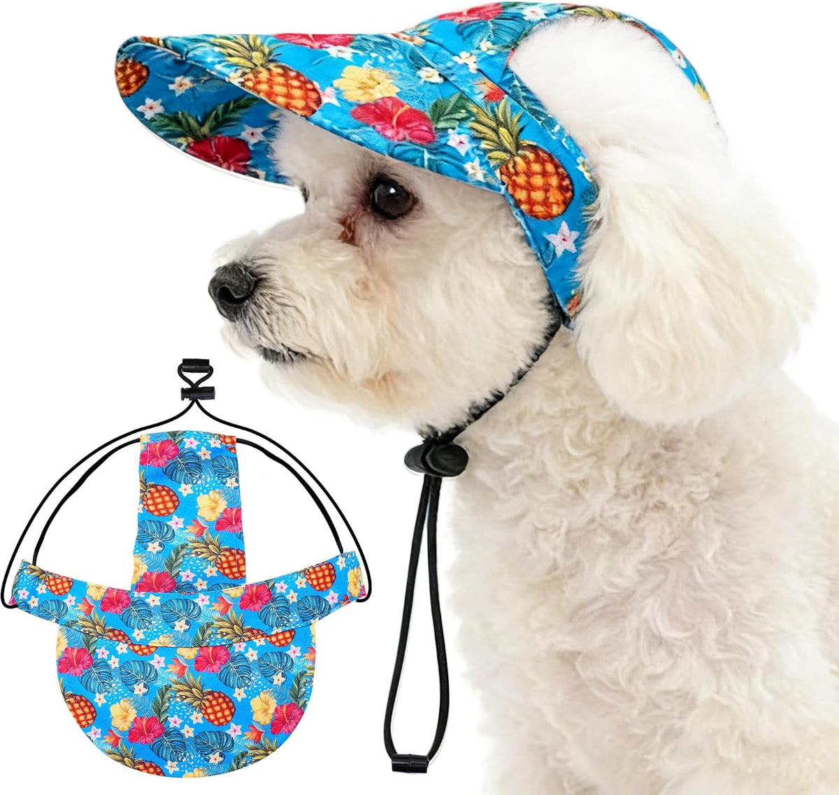 Dog Baseball Cap for Large Dog with Ear Holes Adjustable Drawstring UV Protection Outdoor Sun Hat Visor Sunbonnet Pet Summer Beach Hat Flower Hawaiian Flamingo Green L - Image 9