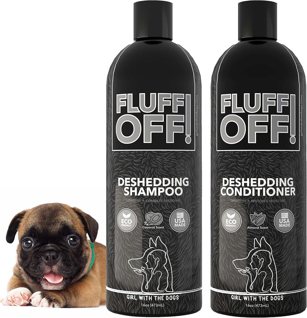 Girl With The Dogs Fluff Off deshedding shampoo and conditioner bundle front view