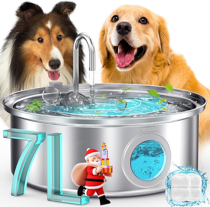 Oneisall stainless steel dog water fountain 7 liter front view