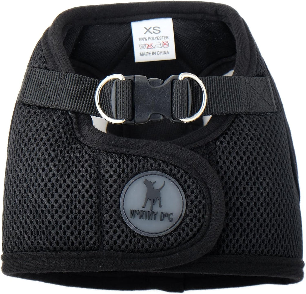 Small dog mesh harness highlighting reflective safety strips