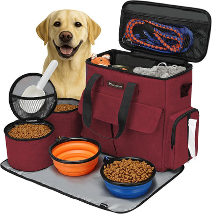 Modoker pet kit with two collapsible silicone dog bowls extended