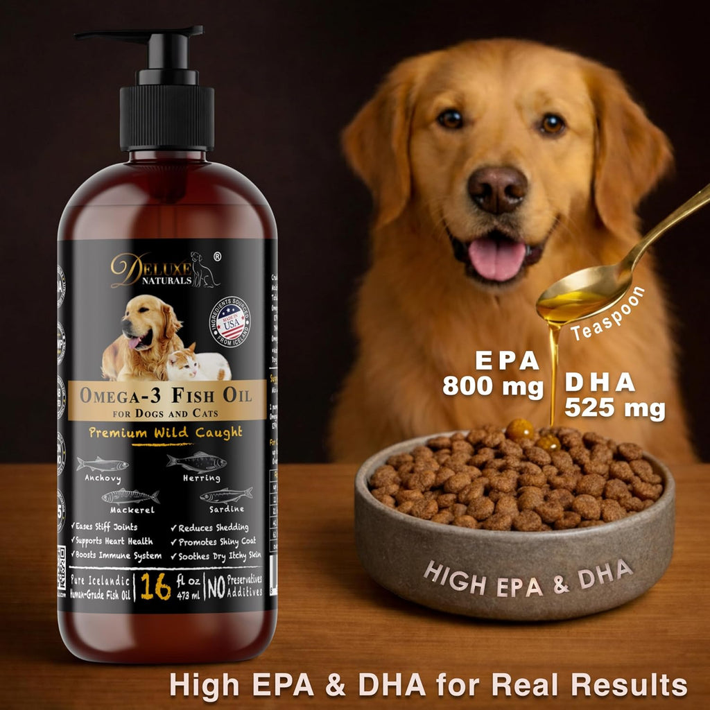 High potency wild caught pet liquid fish oil supplement nutritional facts panel.