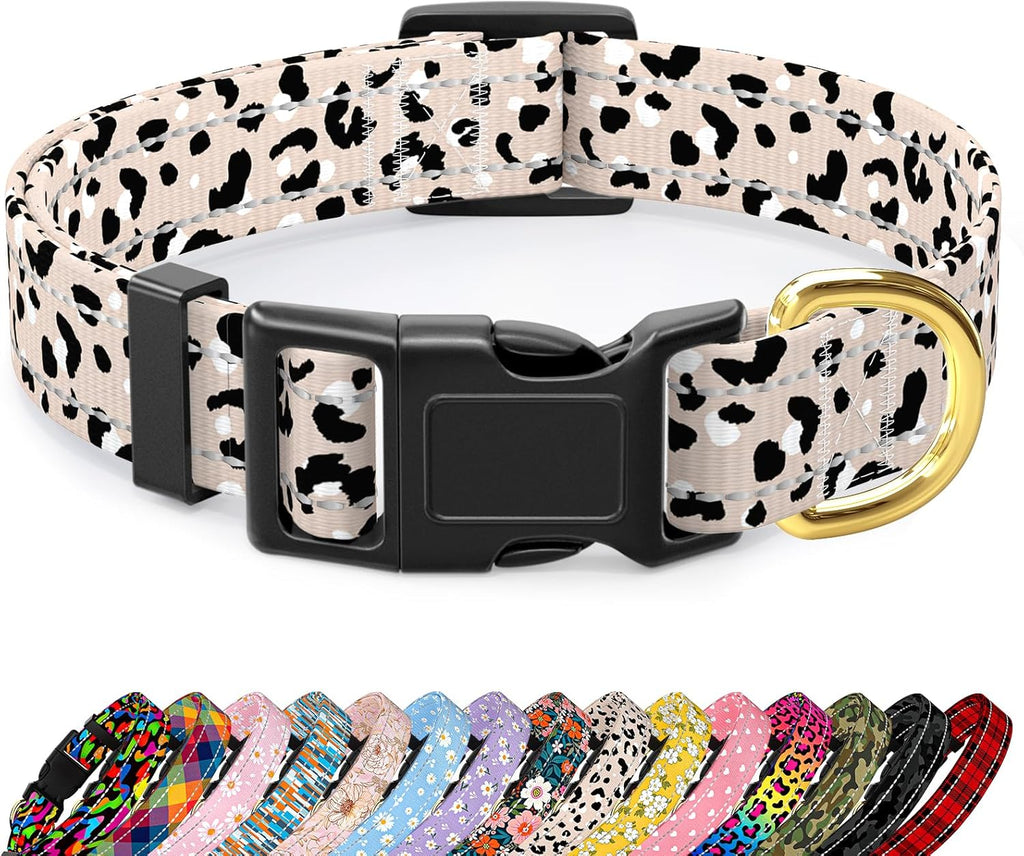 Reflective Dog Collar for Medium Dogs, Cute Leopard Style Adjustable Heavy-Duty Nylon Puppy Collar for Boy and Girl Female, Soft Pet Accessories with Quick Release Buckle, Neon - Image 10