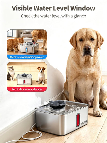 Side profile of Sibays silver grey pet water fountain