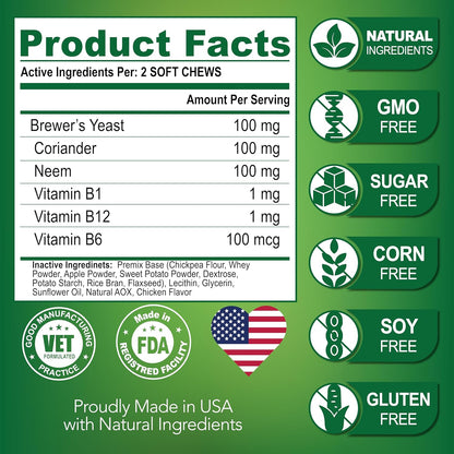 USA made Vet Promise veterinarian formulated flea defense chewables for puppies and adult dogs