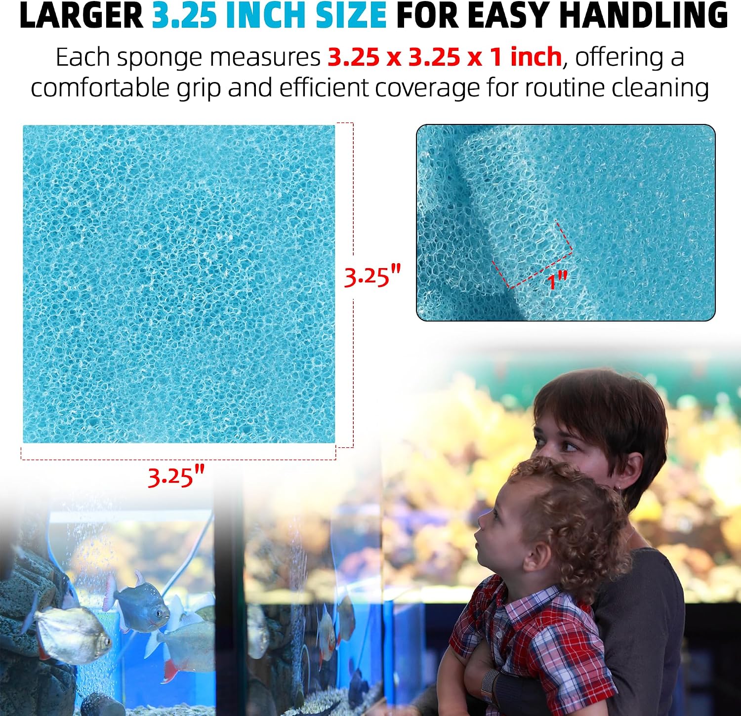 Blue polyurethane fish tank scrubber pad close up detail