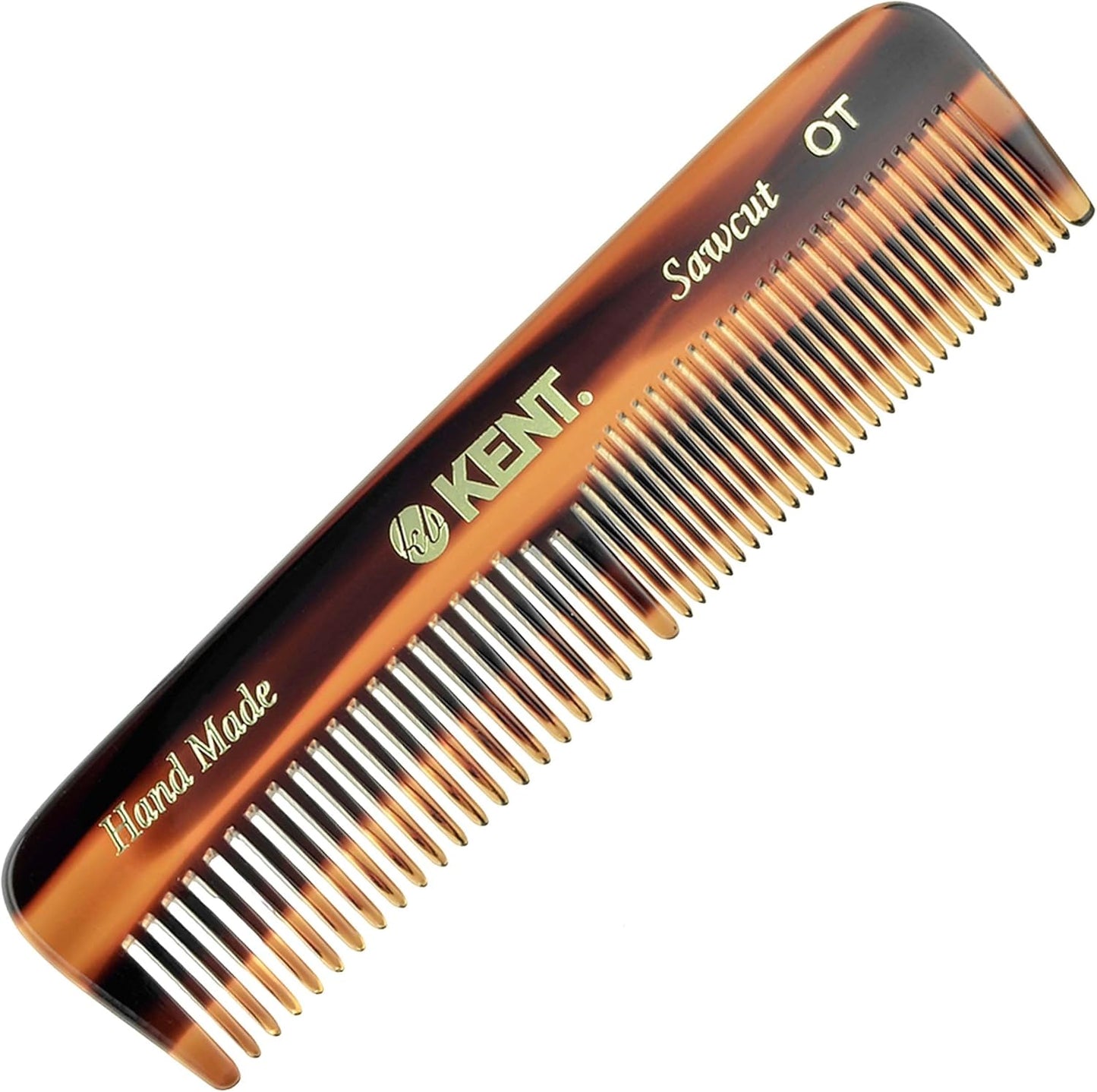 Kent OT handmade pocket hair comb front view showcasing tortoiseshell finish