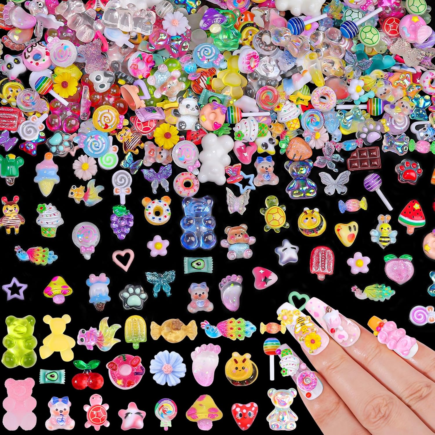EditTime 250pcs Kawaii 3D candy nail charms kit front view