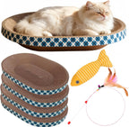 Spindro oval cardboard cat scratcher bed with toys front view