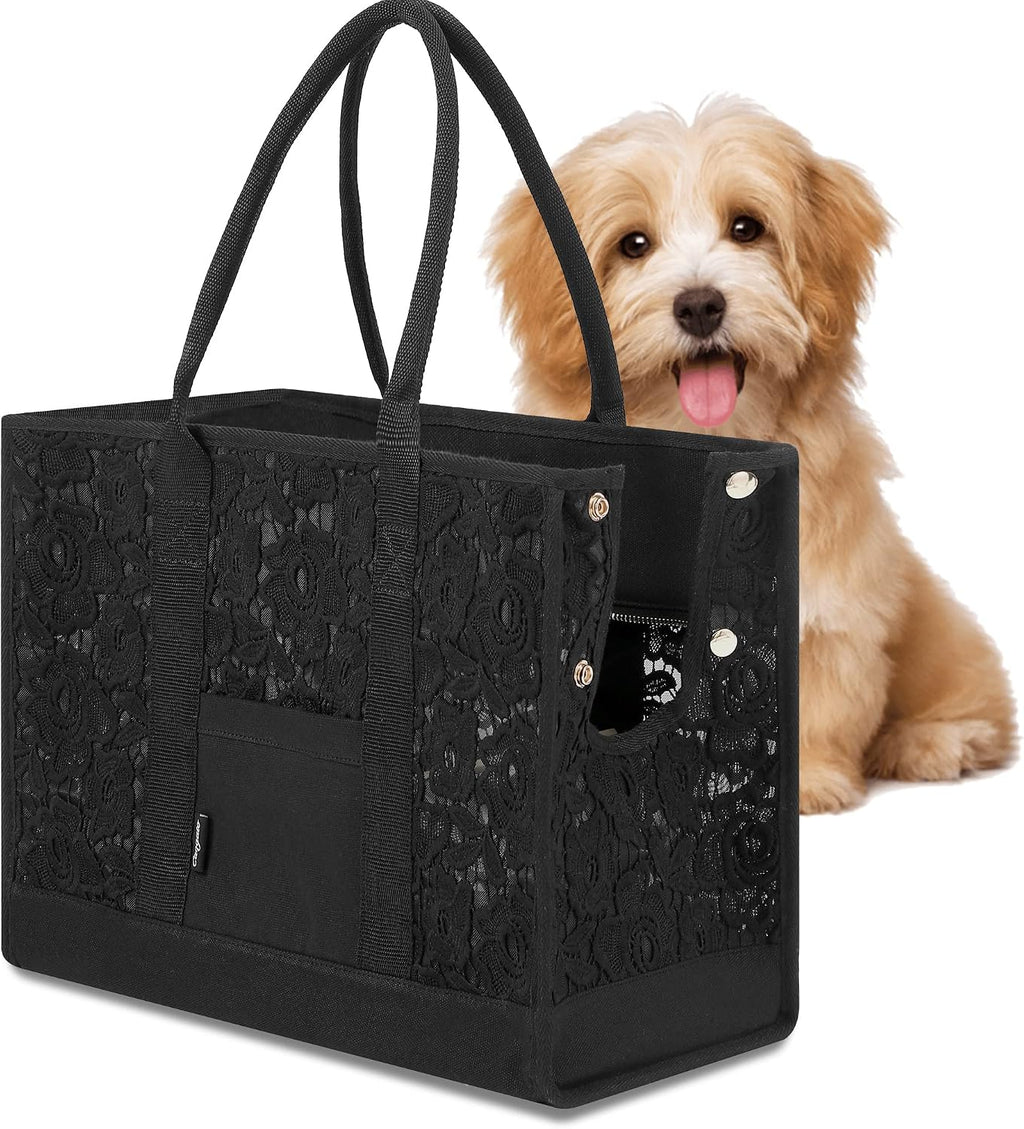 Caogato black lace pet carrier tote bag front view