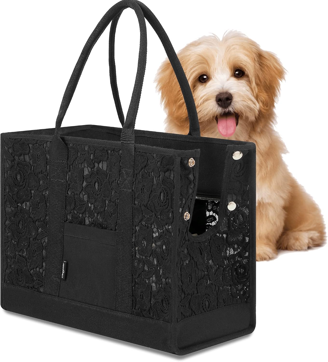 Caogato black lace pet carrier tote bag front view