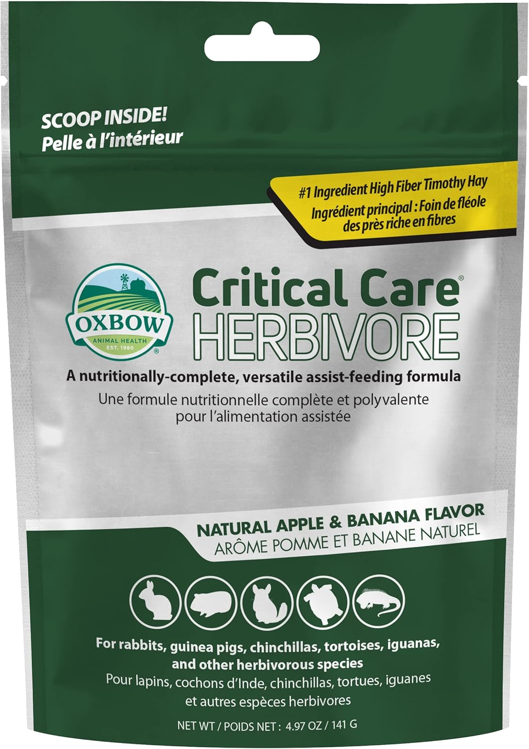 Oxbow Critical Care Herbivore, Emergency Guinea Pig Food, Rabbit Food for Recovery, Natural Apple Banana Flavor, Critical Care for Guinea Pig Emergency Kit, Made in USA, 141 Grams - Image 1
