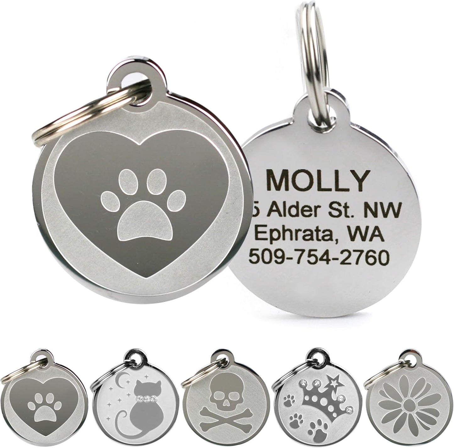 GoTags durable laser engraved cat safety tag attached to a collar