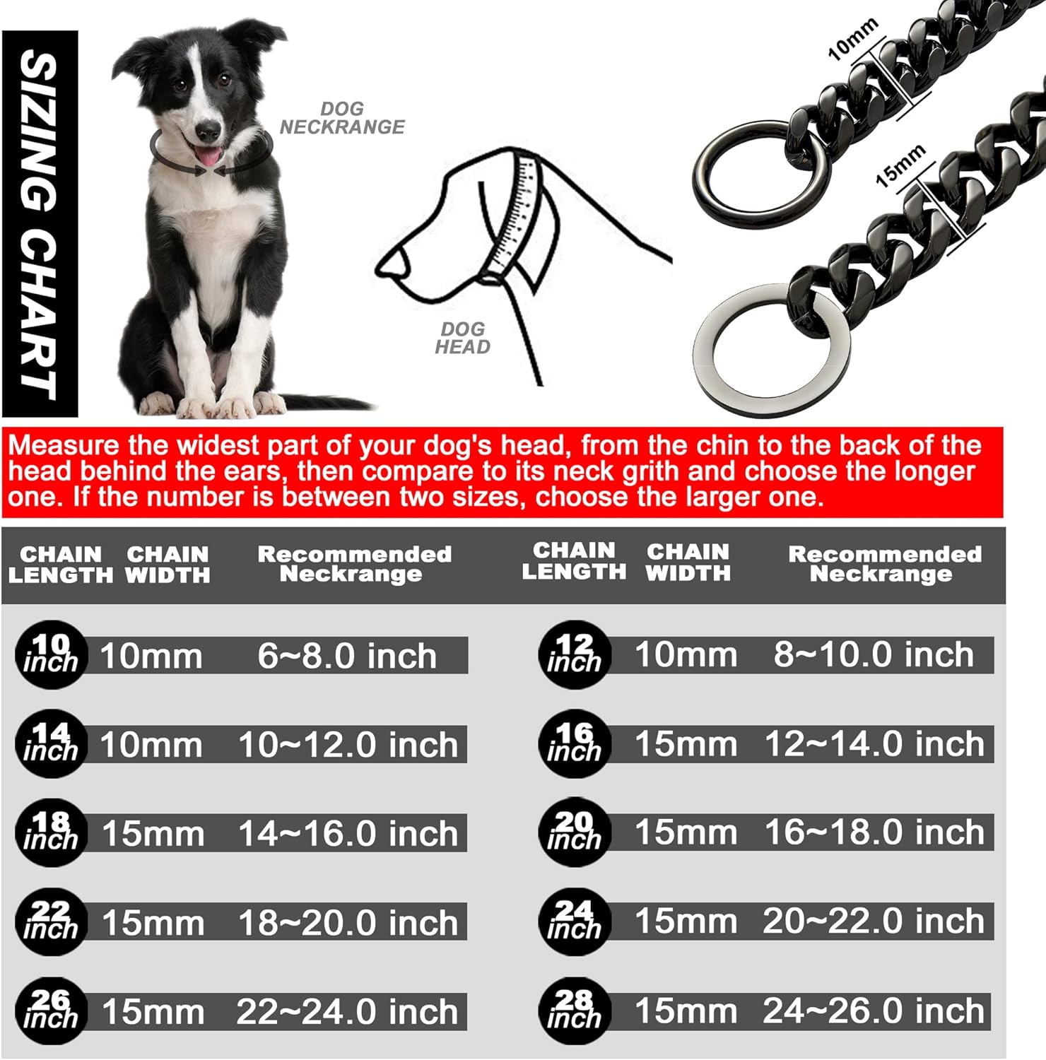 W/W Lifetime stainless steel slip chain collar welded O rings for leash control