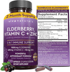 Viva Naturals Elderberry with Vitamin C and Zinc for Adults - 5 in 1 Sambucus Black Elderberry Capsules with Vitamin D3 5000 IU Immunity Supplement, Sambucus Elderberry Immune Support Supplement - Image 1