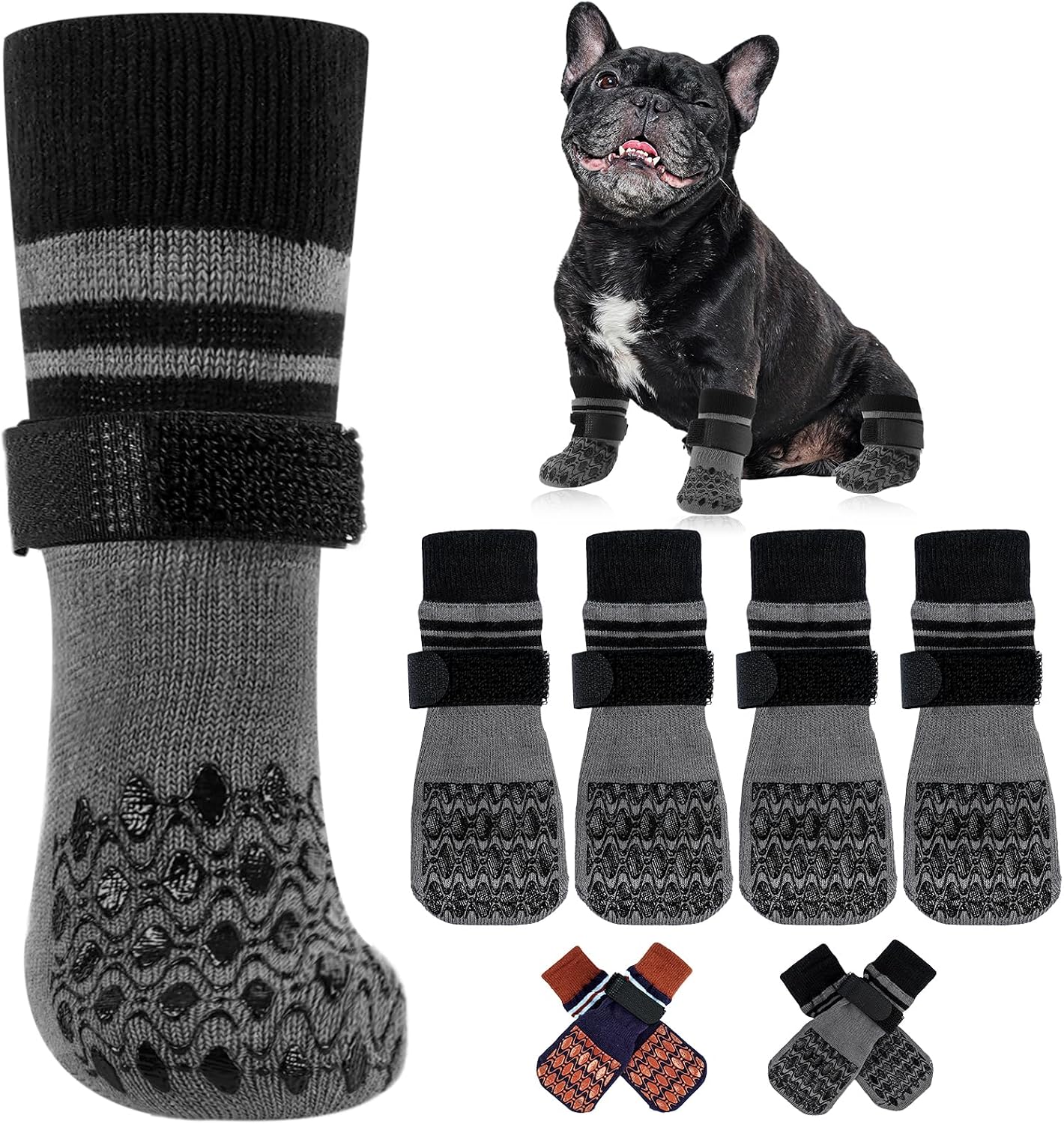 Kuoser Non Slip Dog Socks for Hardwood Floors, 4Pack Anti-Slip Dog Grippy Socks to Prevent Licking Paws, Dogs Booties Paw Protectors with Double-Sided Traction for Small Medium Large Senior Dogs, XS - Image 9