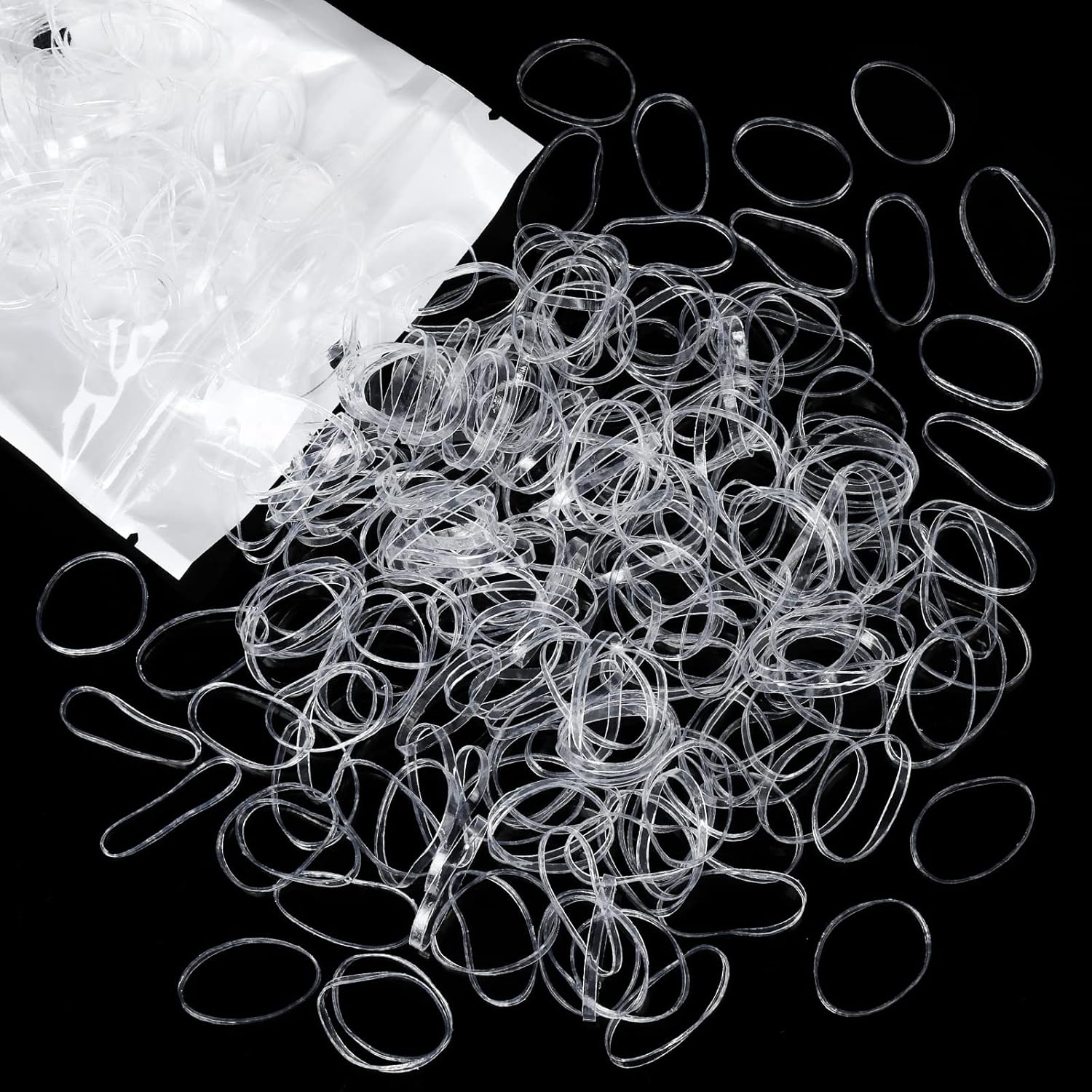 Teenitor clear hair elastics front view of packaging showcasing three hundred transparent rubber bands