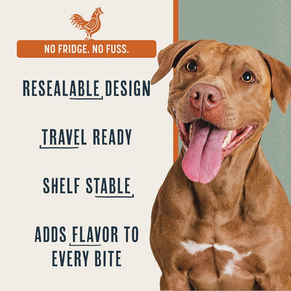 BEAUMONT BASICS White Cheddar and Peanut Butter flavor dog food toppers side view.