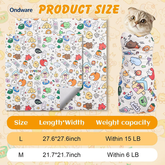 Cat burrito wrap blanket for safe at home pet nail clipping.