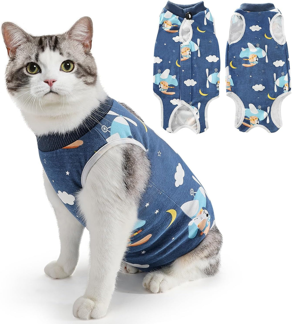 SlowTon Cat Recovery Suit - Cat Onesie for Cats After Surgery Female Male, Kitten Clothes Cats Surgical Spay Suit Abdominal Wounds, E-Collar Alternative Bodysuit Shirt Anti-Licking (Blue Flower,M) - Image 15