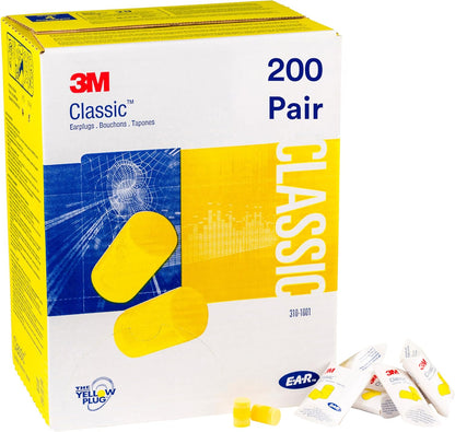 3M E-A-R Classic Foam Earplugs 200 Pair Box front view for hearing protection.