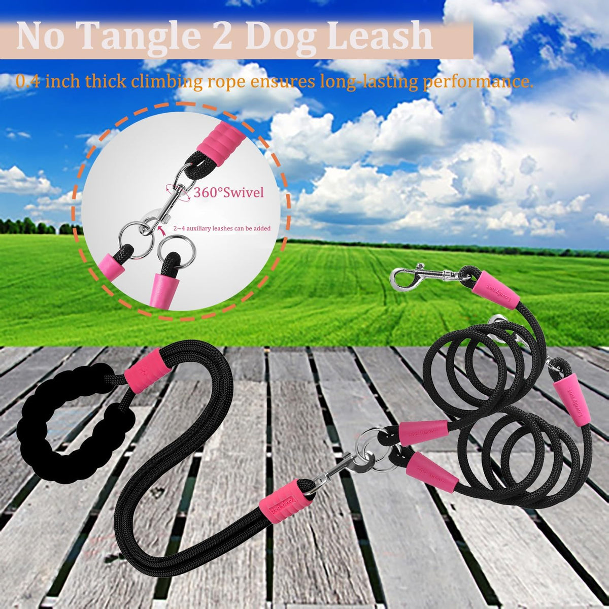Hands free dual dog leashes worn as crossbody waist rope