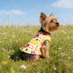 Size extra extra extra large female dog dress laid flat showing sleeveless cut.