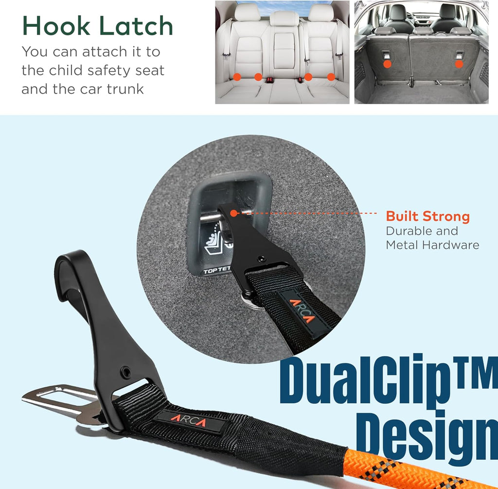 Side view of Arca Pet dog seat belt installed in vehicle