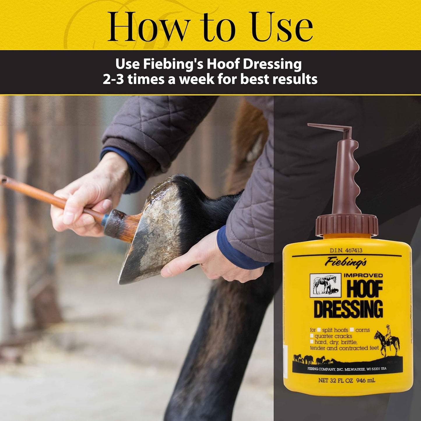 Fiebing's 32 fluid ounce bottle for preventing quarter cracks and horse corns
