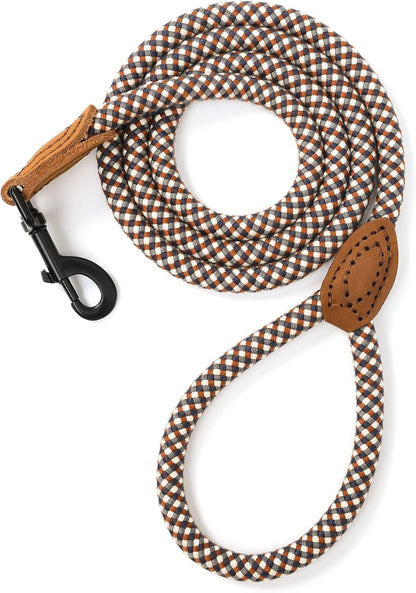 Mile High Life mountain climbing rope dog leash front view in brown color.