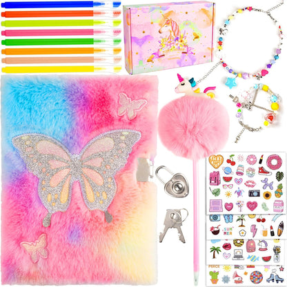 EABUY Diary for Girls Pink Butterfly front view with lock