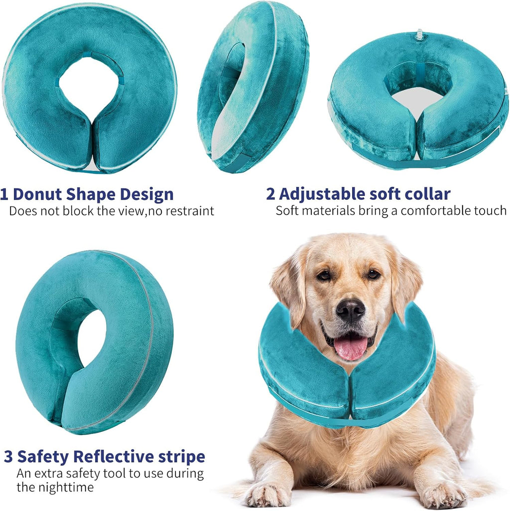 Light blue dog recovery donut neck collar soft alternative after surgery