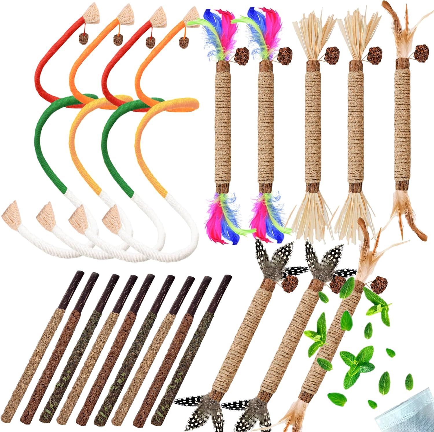Detailed view of cat dental cleaning sticks and rope toys