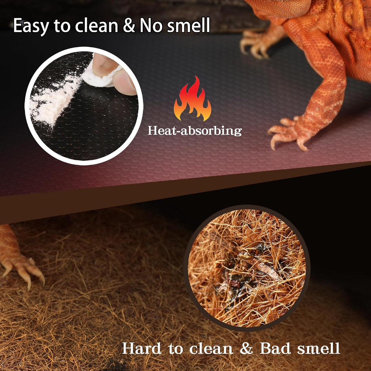 Close up view of textured non slip surface on zunzingy reptile carpet