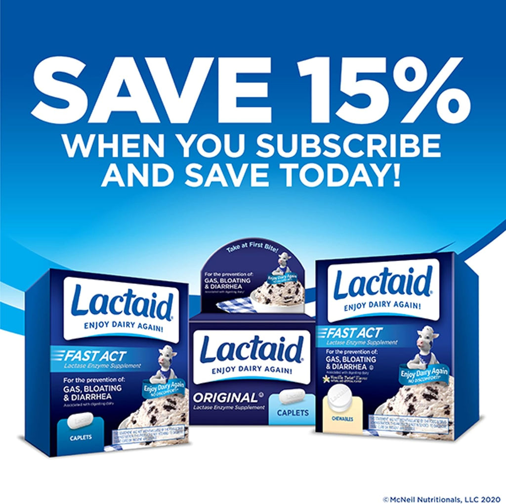 Lactaid Fast Act chewable digestive pills side panel showing ingredients