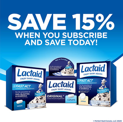 Lactaid Fast Act chewable digestive pills side panel showing ingredients