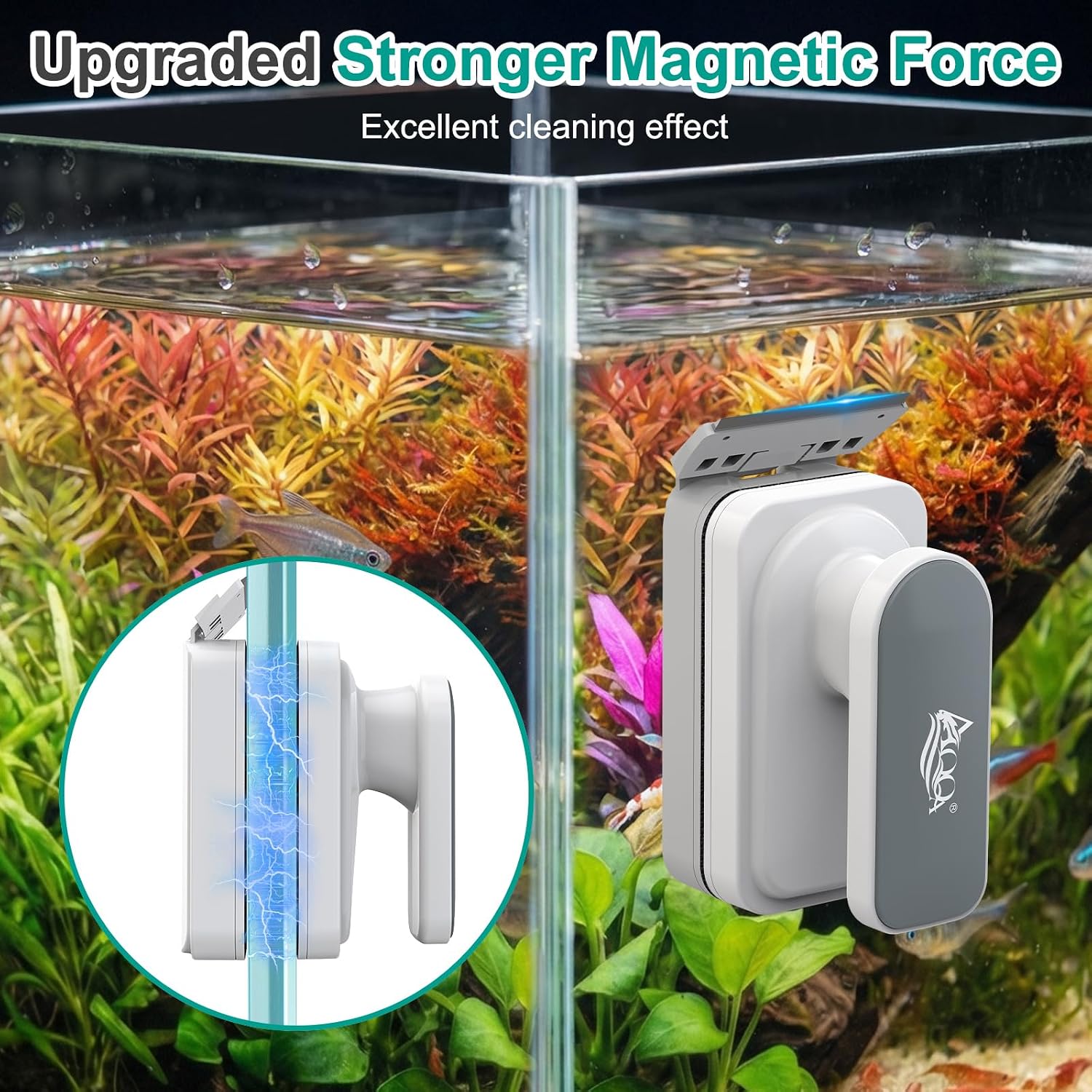 AQQA fish tank magnetic brush floating dual blade scraper for acrylic and glass