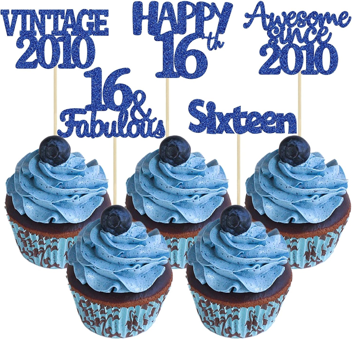 Gyufise vintage 2010 16th birthday cupcake toppers front view