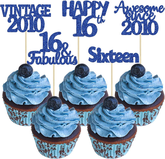 Gyufise vintage 2010 16th birthday cupcake toppers front view