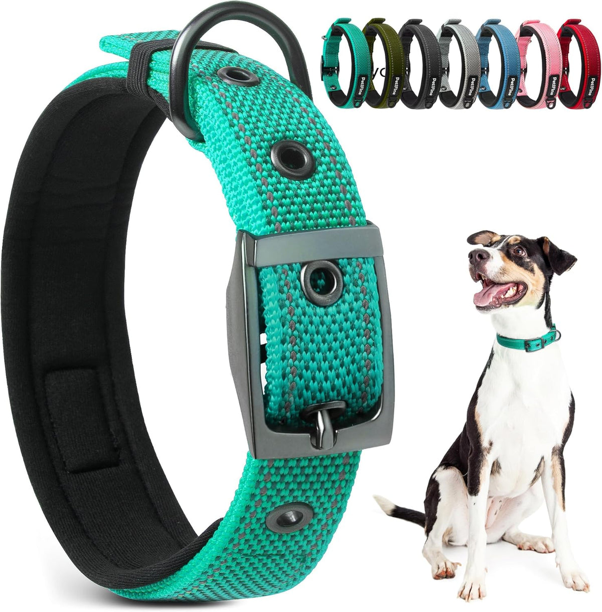 PetiFine Dog Collars for Medium Dogs, Neoprene Padded and Adjustable, Reflective Wide Heavy Duty Pet Collars with Durable Metal Belt Buckle for Walking, Red, M - Image 10