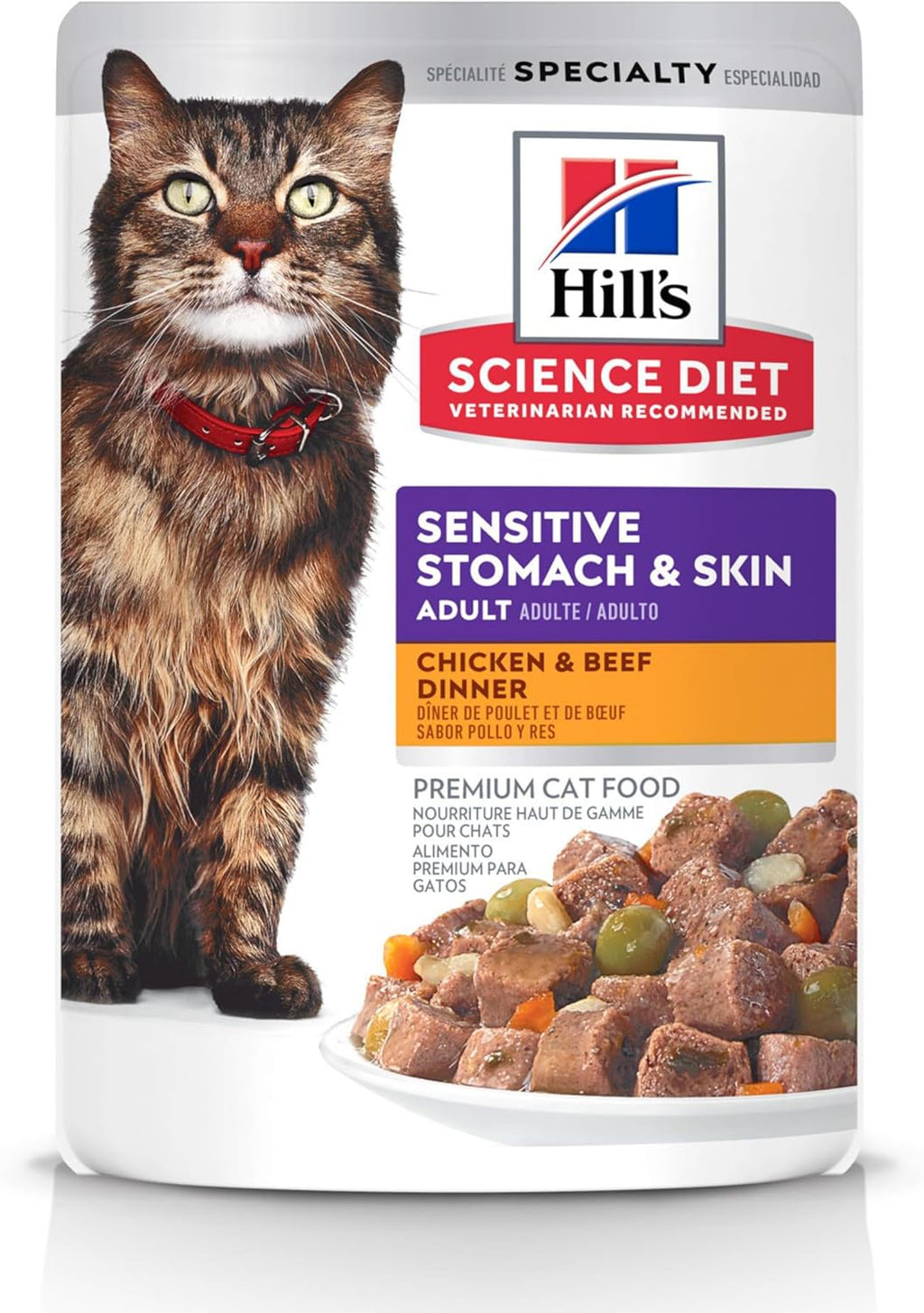 Hill's Science Diet Adult Sensitive Stomach & Skin Wet Cat Food Variety Pack, Chicken & Beef, Salmon & Tuna, 2.8 oz. Pouches, 12-Pack - Image 12