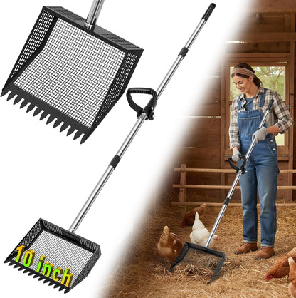 TOOGE Large Chicken Poop Scooper: 2-in-1 Metal Pooper Scooper & Rake Adjustable 62" Long Handle Stainless Steel Sand Sifting Litter Shovel Chicken Coop Scoop Cleaning Tool for Goat Yard Bright Green - Image 10