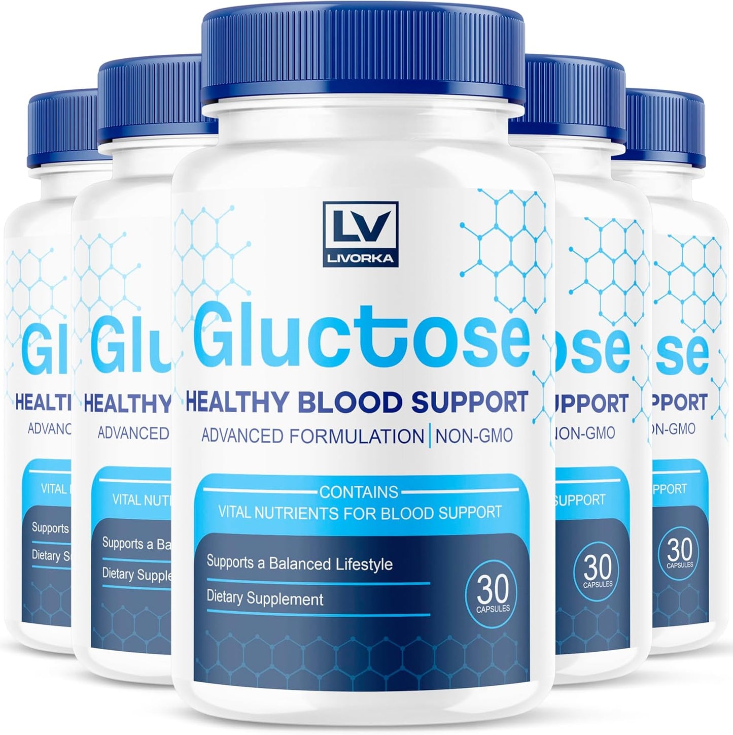 Livorka Gluctose Advanced Blood Support front view of bottle for glucose metabolism.